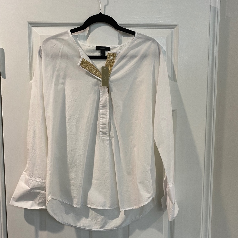 NWT J.CREW white button down with gold size large